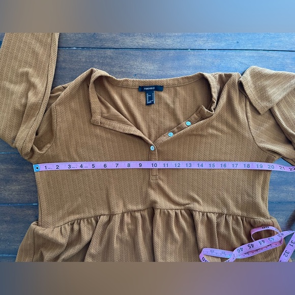 Rust Orange Ribbed Baby Doll Long Sleeve Top size Medium with buttons - Picture 5 of 8